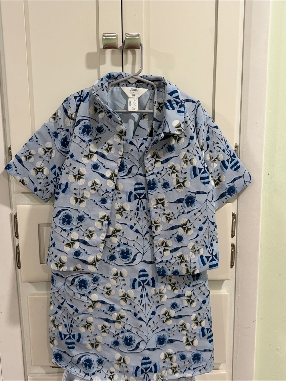 Jacquard Weave Blue Floral Dress - 2 piece
